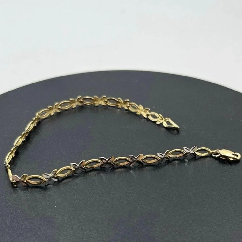 Vintage 14K Two-Tone‎ Gold Infinity X-O Link Bracelet 7.5